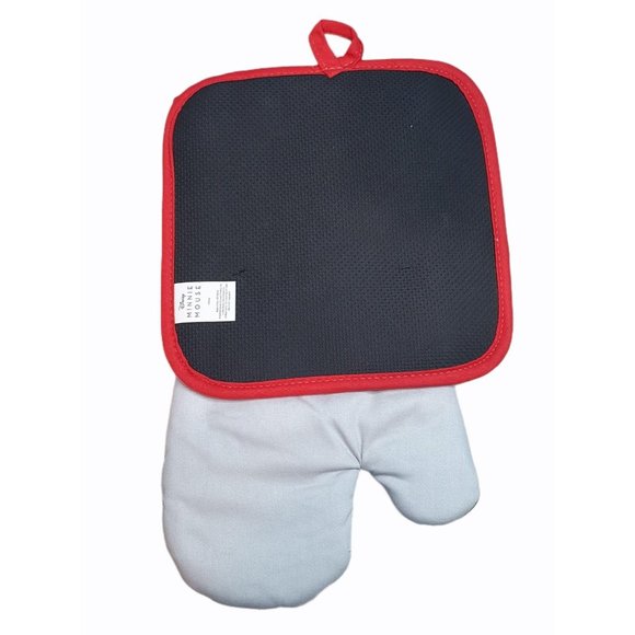 Disney Mickey Minnie Mouse Over Sized Oven Mitt and Pot Holder Gray Red Black - Picture 5 of 5